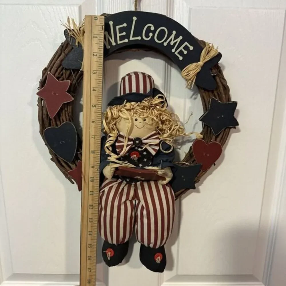 4th of July Patriotic Wreath for Front Door Red‎ White Blue Vintage hanging